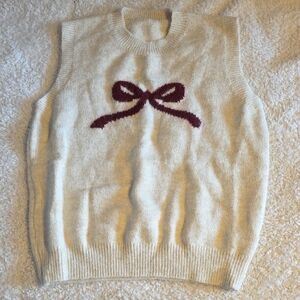 Cream Sweater Vest with Bow Design